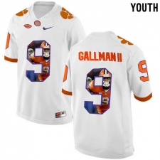 Clemson Tigers #9 Wayne Gallman II White With Portrait Print Youth College Football Jersey4