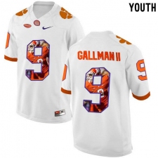 Clemson Tigers #9 Wayne Gallman II White With Portrait Print Youth College Football Jersey