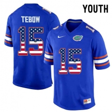 Florida Gators #15 Tim Tebow Blue USA Flag Youth College Football Jersey