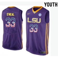 LSU Tigers #33 Shaquille O'Neal Purple Youth College Basketball Jersey