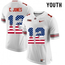 Ohio State Buckeyes #12 C.Jones White USA Flag Youth College Football Limited Jersey