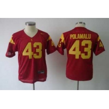 Youth NCAA Trojans #43 Troy Polamalu Red Embroidered Jersey