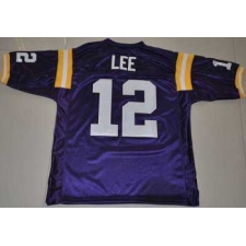 LSU Tigers #12 Jarrett Lee Purple Embroidered NCAA Jersey
