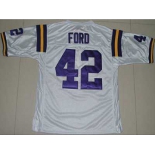 LSU Tigers #42 Michael Ford White Embroidered NCAA Jersey