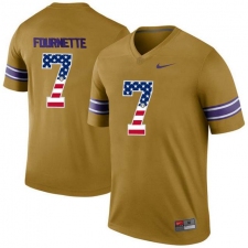 LSU Tigers #7 Leonard Fournette Gold USA Flag College Football Throwback Limited Jersey