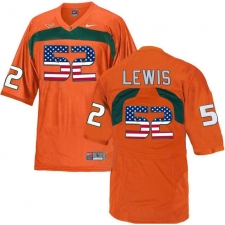 Miami Hurricanes #52 Ray Lewis Orange USA Flag College Football Jersey