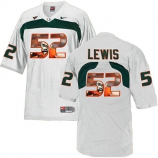 Miami Hurricanes #52 Ray Lewis White With Portrait Print College Football Jersey