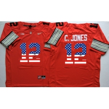 Ohio State Buckeyes #12 C.Jones Red USA Flag College Jersey