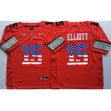 Ohio State Buckeyes #15 Ezekiel Elliott Red USA Flag College Jersey