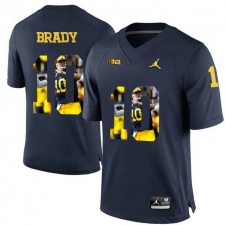 Michigan Wolverines #10 Tom Brady Navy With Portrait Print College Football Jersey
