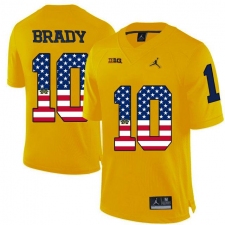 Michigan Wolverines #10 Tom Brady Yellow USA Flag College Football Limited Jersey