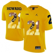 Michigan Wolverines #21 Desmond Howard Yellow With Portrait Print College Football Jersey