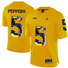 Michigan Wolverines #5 Jabrill Peppers Yellow With Portrait Print College Football Jersey