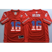 Wisconsin Badgers #16 Russell Wilson Red USA Flag College Jersey