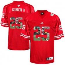 Wisconsin Badgers #25 Melvin Gordon III Red With Portrait Print College Football Jersey2