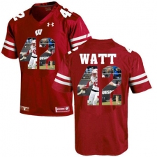 Wisconsin Badgers #99 T.J. Watt Red With Portrait Print College Football Jersey