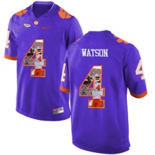 Clemson Tigers #4 DeShaun Watson Purple With Portrait Print College Football Jersey2