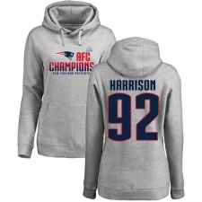 Women's Nike New England Patriots #92 James Harrison Heather Gray 2017 AFC Champions Pullover Hoodie