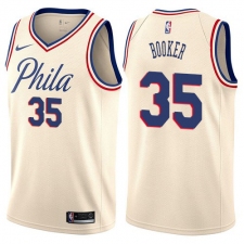 Men's Nike Philadelphia 76ers #35 Trevor Booker Authentic Cream NBA Jersey - City Edition