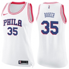 Women's Nike Philadelphia 76ers #35 Trevor Booker Swingman White/Pink Fashion NBA Jersey