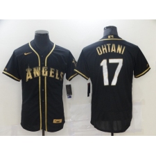Men's Los Angeles Angels of Anaheim #17 Shohei Ohtani Black Gold Authentic Collection Jersey