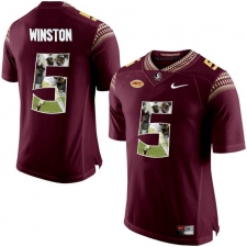 Florida State Seminoles #5 Jameis Winston Red With Portrait Print College Football Jersey