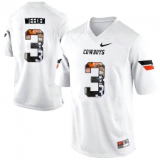 Oklahoma State Cowboys #3 Brandon Weeden White With Portrait Print College Football Jersey