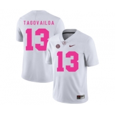 Alabama Crimson Tide 13 Tua Tagovailoa White 2018 Breast Cancer Awareness College Football Jersey