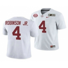 Men's Alabama Crimson Tide #4 Brian Robinson Jr 2022 Patch White College Football Stitched Jersey