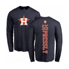 Baseball Houston Astros #55 Ryan Pressly Navy Blue Backer Long Sleeve T-Shirt