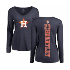 Baseball Women's Houston Astros #23 Michael Brantley Navy Blue Backer Long Sleeve T-Shirt