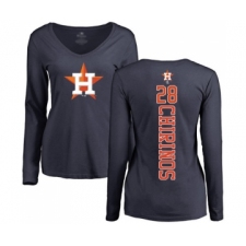 Baseball Women's Houston Astros #28 Robinson Chirinos Navy Blue Backer Long Sleeve T-Shirt