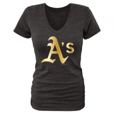 MLB Oakland Athletics Fanatics Apparel Women's Gold Collection V-Neck Tri-Blend T-Shirt - Grey
