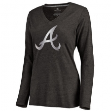 MLB Atlanta Braves Women's Platinum Collection Long Sleeve V-Neck Tri-Blend T-Shirt - Grey
