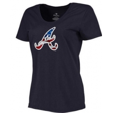 MLB Women's Atlanta Braves Navy Banner Wave Slim Fit T-Shirt