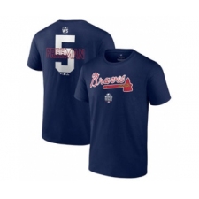 Men's Atlanta Braves #5 Freddie Freeman 2021 Navy World Series Bound Closer Name & Number Baseball T-Shirt