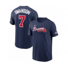 Men's Atlanta Braves #7 Dansby Swanson 2021 Navy World Series Champions Player Name & Number T-Shirt