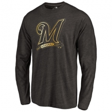 MLB Milwaukee Brewers Gold Collection Long Sleeve Tri-Blend T-Shirt - Grey