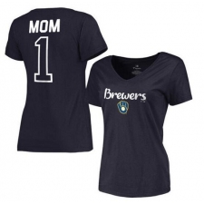 MLB Milwaukee Brewers Women's 2017 Mother's Day #1 Mom V-Neck T-Shirt - Navy
