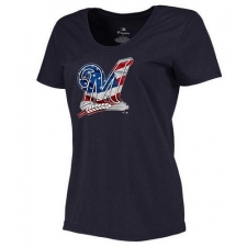 MLB Women's Milwaukee Brewers Navy Banner Wave Slim Fit T-Shirt