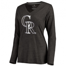 MLB Colorado Rockies Women's Platinum Collection Long Sleeve V-Neck Tri-Blend T-Shirt - Grey