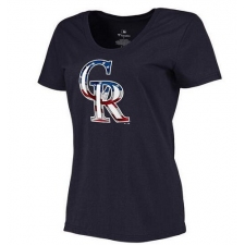 MLB Women's Colorado Rockies Navy Banner Wave Slim Fit T-Shirt