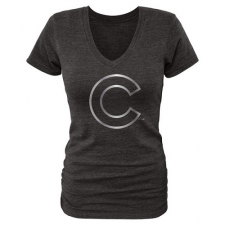 MLB Chicago Cubs Fanatics Apparel Women's Platinum Collection V-Neck Tri-Blend T-Shirt - Grey