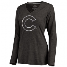 MLB Chicago Cubs Women's Platinum Collection Long Sleeve V-Neck Tri-Blend T-Shirt - Grey