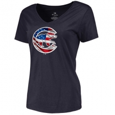 MLB Women's Chicago Cubs Navy Banner Wave Slim Fit T-Shirt