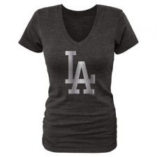 MLB L.A. Dodgers Fanatics Apparel Women's Platinum Collection V-Neck Tri-Blend T-Shirt - Grey
