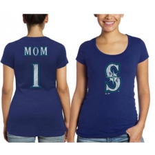 MLB Seattle Mariners Majestic Threads Women's Mother's Day #1 Mom T-Shirt - Navy Blue