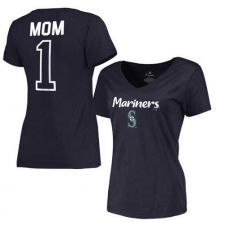 MLB Seattle Mariners Women's 2017 Mother's Day #1 Mom V-Neck T-Shirt - Navy