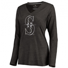MLB Seattle Mariners Women's Platinum Collection Long Sleeve V-Neck Tri-Blend T-Shirt - Grey