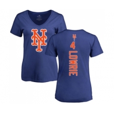 Baseball Women's New York Mets #4 Jed Lowrie Royal Blue Backer T-Shirt